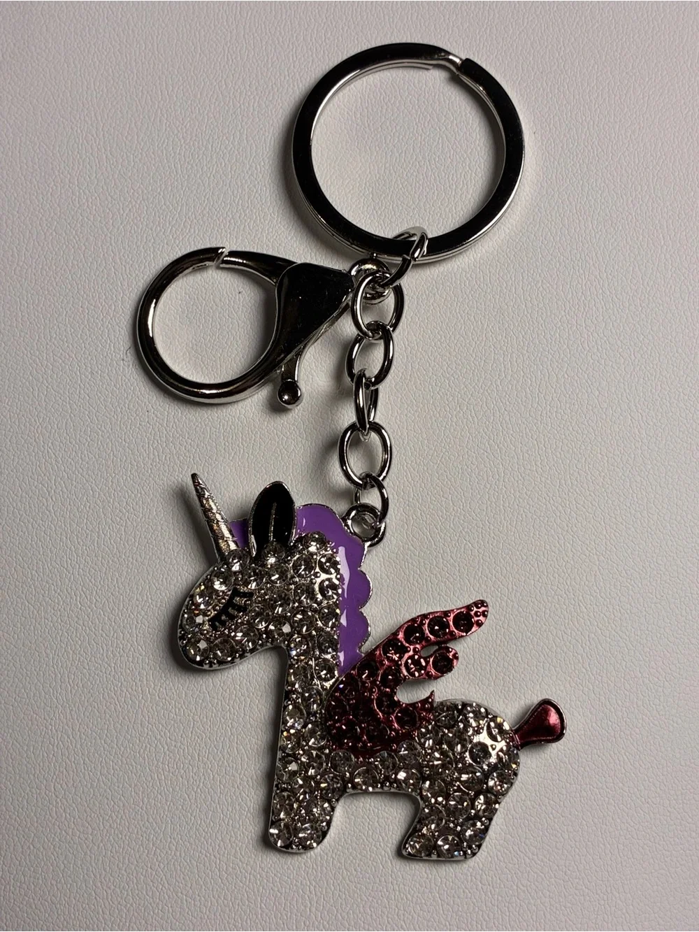 Silver Unicorn Keychain with Purple and Wine Accents